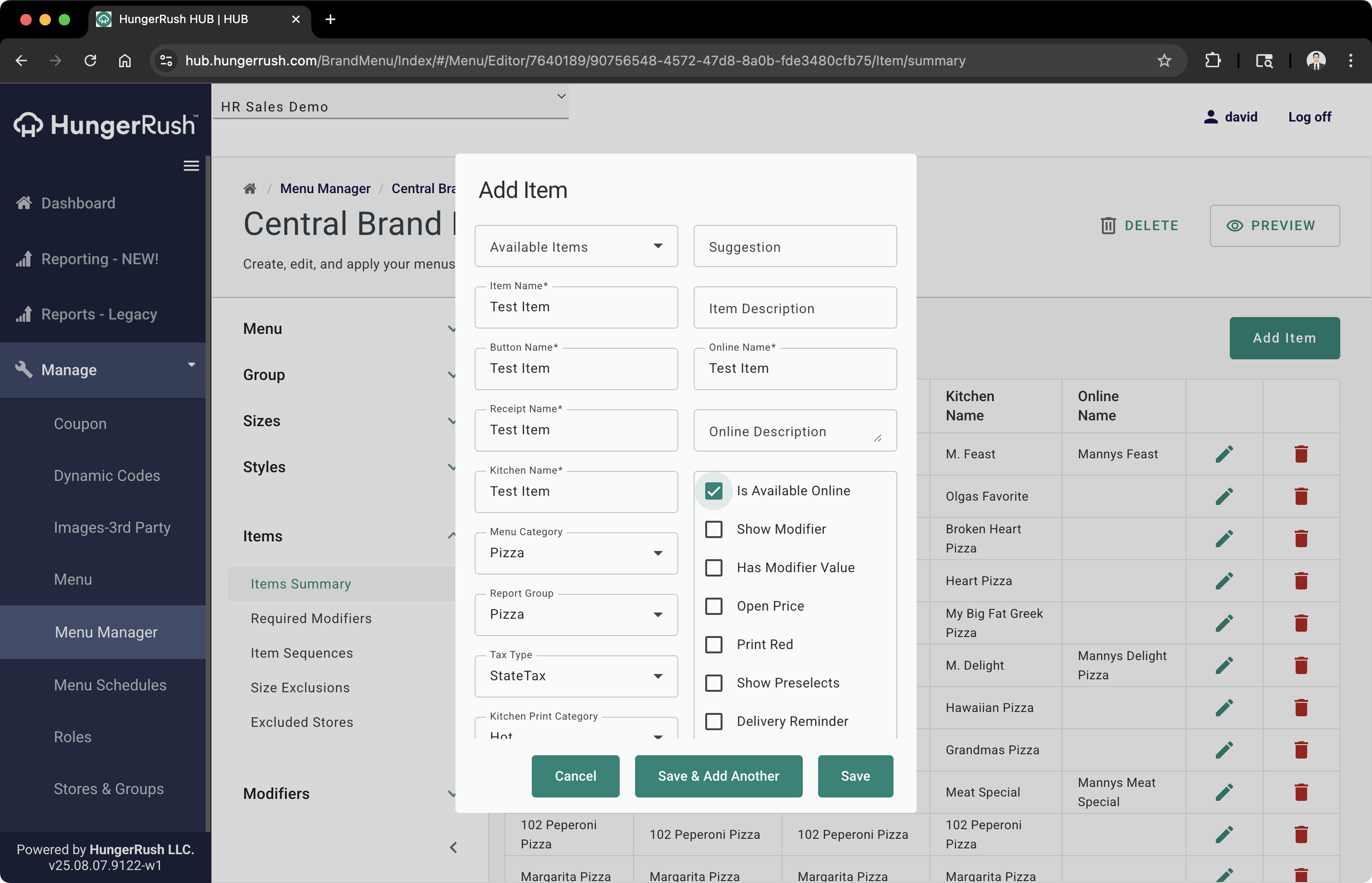 Manage Items: Edit the Menu Items – HungerRush